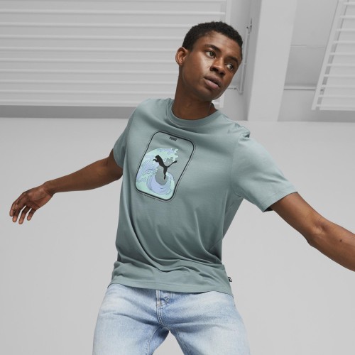 Puma kokvilnas vīriešu T-krekls Graphics Wave Tee Green 674483 84