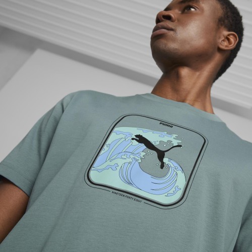 Puma kokvilnas vīriešu T-krekls Graphics Wave Tee Green 674483 84