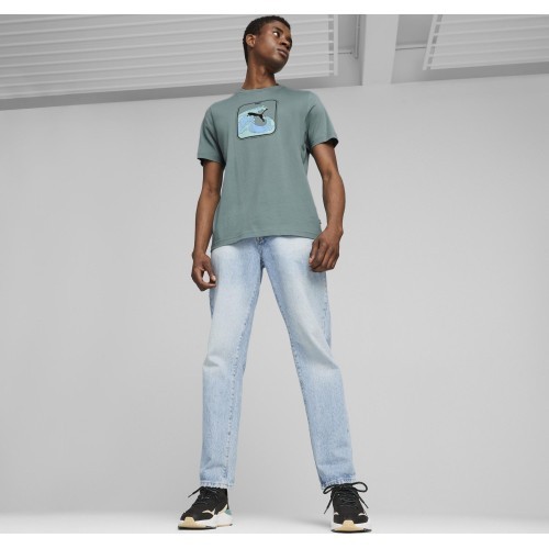 Puma Cotton Men's T-Shirt Graphics Wave Tee Green 674483 84