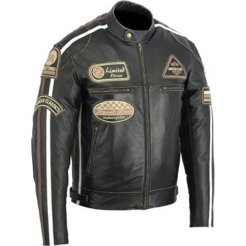 Кожаная мото куртка BOS 2058 Antique - Black