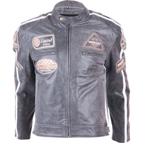 Кожаная мото куртка BOS 2058 винтажно-серого цвета - Grey