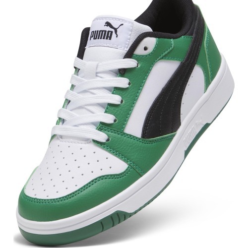 Puma Rebound V6 Lo Jr Junior Shoes Black White Green 393833 05