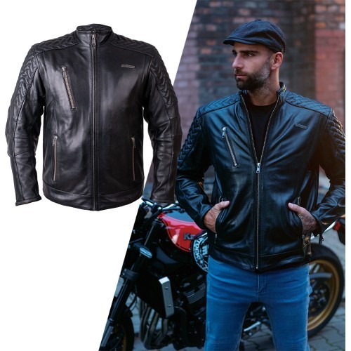 Кожаная мотоциклетная куртка W-TEC Elcabron - Black