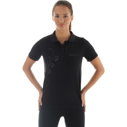 Sieviešu T-krekls Brubeck PRESTIGE ar apkakli - Black