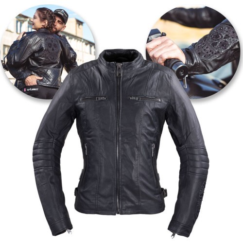 Женская кожаная куртка W-TEC Strass - Black