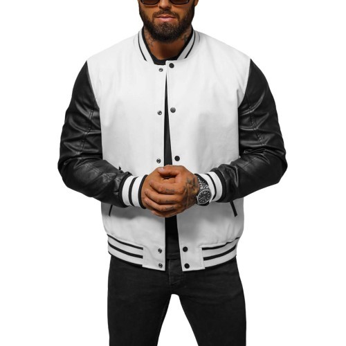 J.Style Men's Leather Jacket Black White 11Z8068
