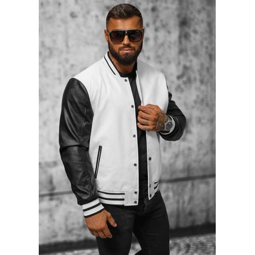 J.Style Men's Leather Jacket Black White 11Z8068