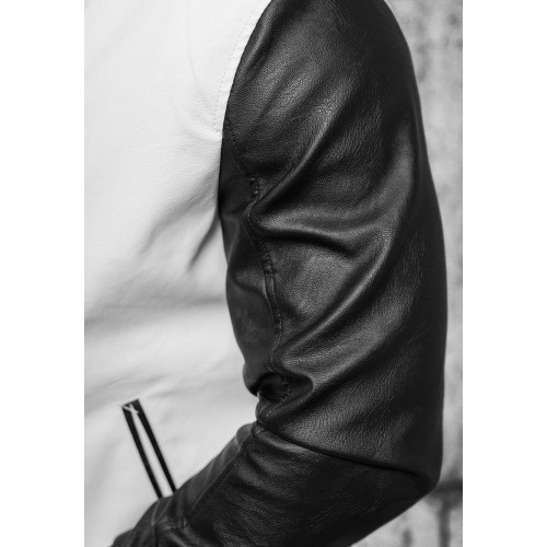 J.Style Men's Leather Jacket Black White 11Z8068
