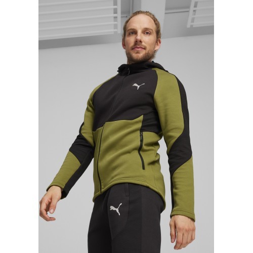 Мужская толстовка Puma Evostripe Full-Zip чёрно-зелёная 678995 33