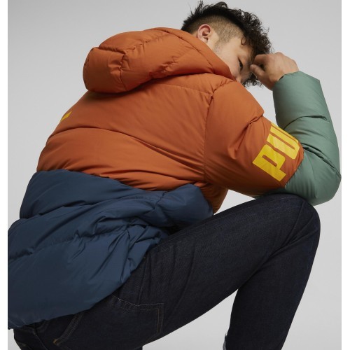 Puma Power Hooded Down Puff Men's Jacket Orange Green Blue 849335 64