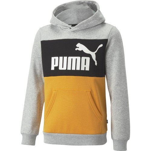 Puma ESS Block jauniešu džemperis ar kapuci, melns/pelēks/dzeltens 849081 04