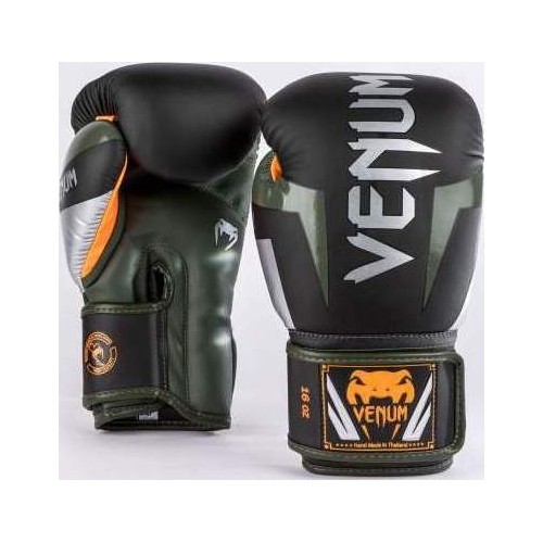 Боксерские перчатки Venum Elite - черный/серебристый/каки