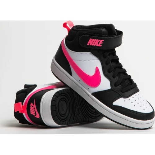 Nike Court Borough Mid 2 Junior Shoes White Black Pink CD7782 005