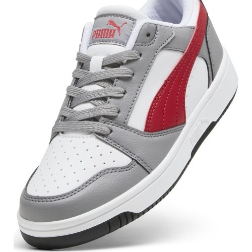 Puma apavi pusaudžiem Rebound V6 Lo Jr White Grey Red 393833 09