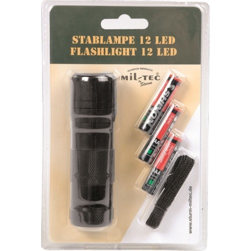 Melns lukturītis 12 LED (3AAA)