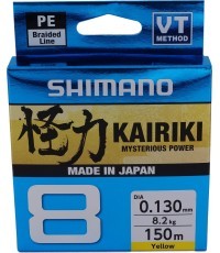 Плетеная леска Shimano Kairiki 8, 150 м, 0,16 мм, 10,3 кг, желтая