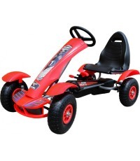 Liels kartings ar sūknētajiem sarkanajiem riteņiem