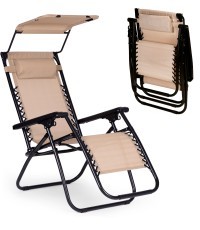 Dārza pludmales atpūtas krēsls ar regulējamu atzveltni un pārvietojamu jumtiņu Modernhome - bēšs
