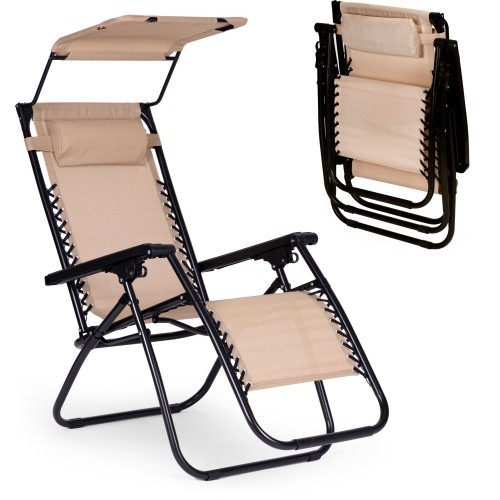 Dārza pludmales atpūtas krēsls ar regulējamu atzveltni un pārvietojamu jumtiņu Modernhome - bēšs
