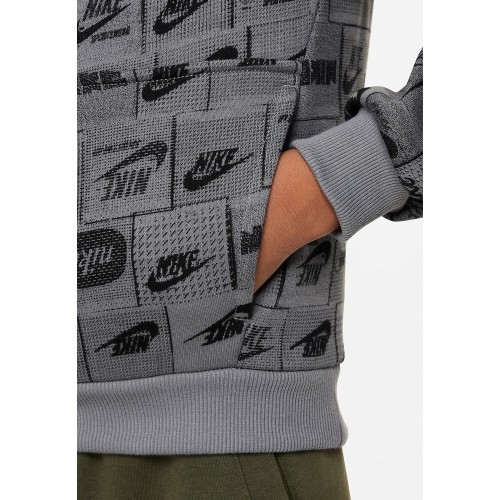 Nike džemperis pusaudžiem K NSW Club FT Hdy AOP pelēks FN8741 084