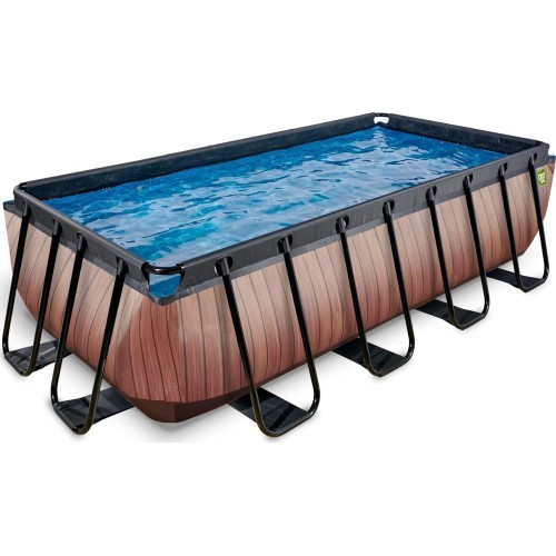 EXIT Wood pool 400x200 cm with sand filter pump - brown Framed pool Rectangular 7020 L