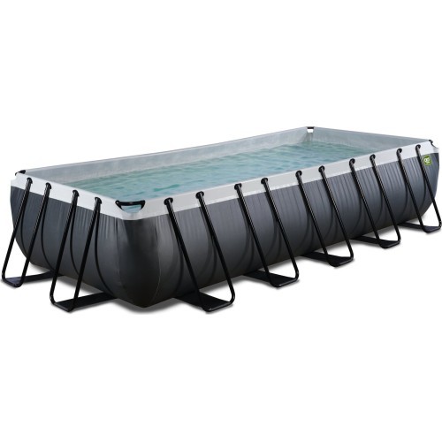 EXIT Black Leather baseins 540x250x100cm ar smilšu filtra sūkni – melns