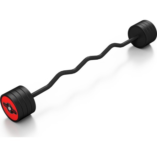 Fixed Weight Rubber Curled Barbell Marbo Sport, 35kg, Red