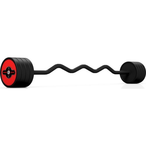Fixed Weight Rubber Curled Barbell Marbo Sport, 35kg, Red