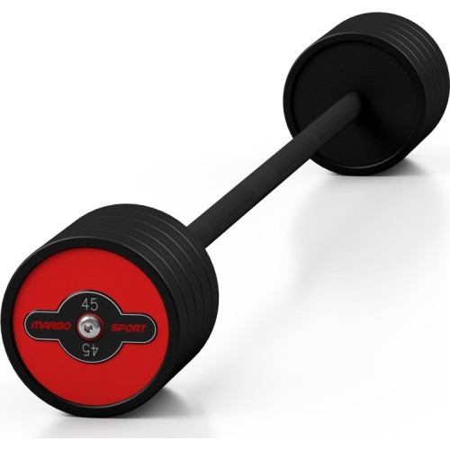 Fixed Weight Rubber Barbell Marbo Sport, 45kg, Red