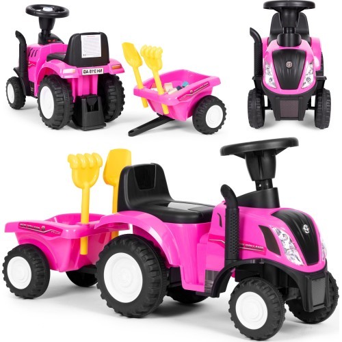 Трактор с прицепом интерактивный руль звуки для детей розовый