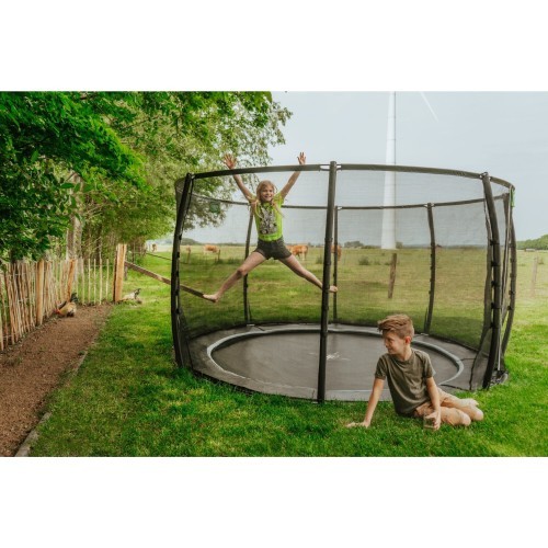 EXIT Dinamiskais batuts uz zemes ø305cm ar aizsargtīklu - melns