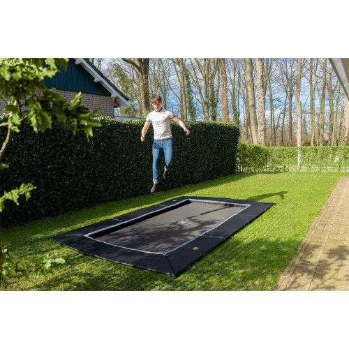 EXIT Dynamic ground level trampoline 275x458cm with Freezone safety tiles - black