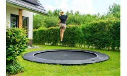 EXIT Dynamic ground level trampoline ø366cm with Freezone safety tiles - black