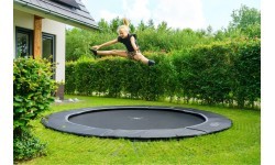 EXIT Dynamic ground level trampoline ø366cm with Freezone safety tiles - black