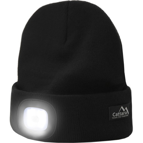 Melna cepure ar LED lukturīti un USB uzlādi