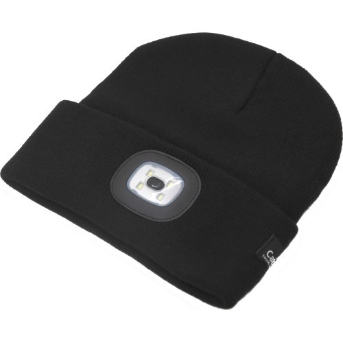 Melna cepure ar LED lukturīti un USB uzlādi