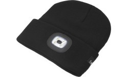 Melna cepure ar LED lukturīti un USB uzlādi