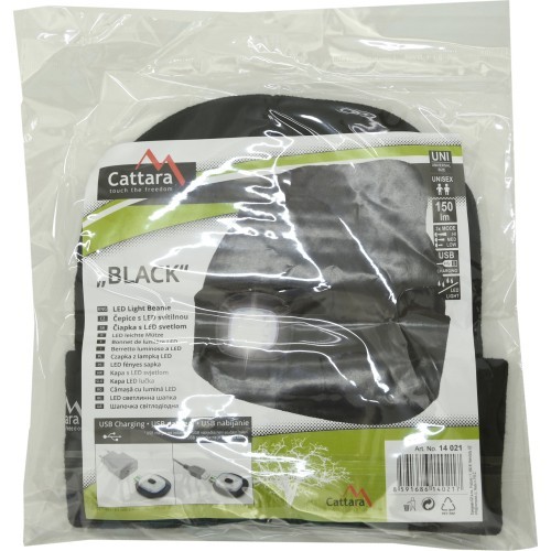 Cap BLACK with LED flashlight USB charging