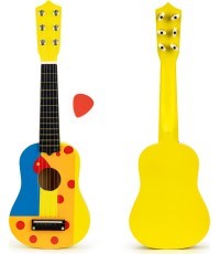 Bērnu koka ģitāra ar metāla stīgām un dzeltenu kloķi ECOTOYS