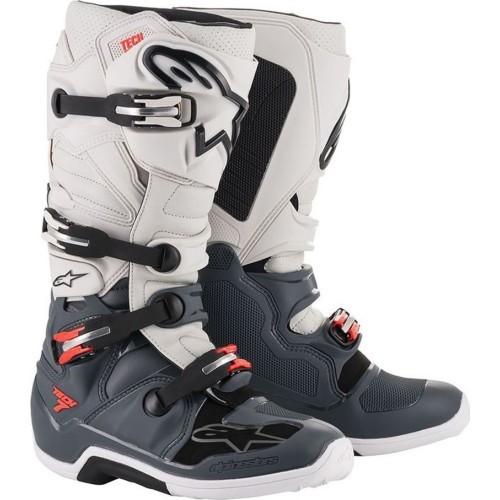 Motorcycle Boots Alpinestars Tech 7 Dark Gray/Light Gray/Fluo Red 2022 - Dark Grey/Light Grey/Fluo Red