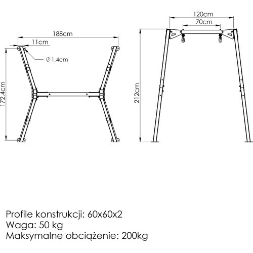 Šūpoles ar gultņiem PREMIUM MO-012, 1 vietas (rāmis) - Marbo Sport