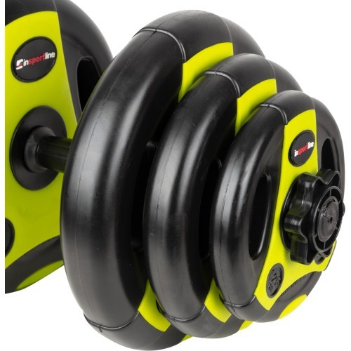 Regulējama vienas rokas hantele inSPORTline 3–18 kg melni zaļa