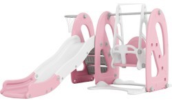 Children’s Slide w/ Swing Set & Basketball Hoop inSPORTline Nebelino - Pink