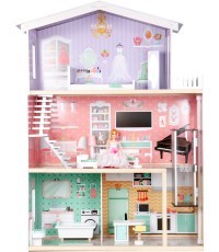 Liela koka leļļu māja ar pārvietojamu liftu ECOTOYS