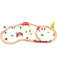 Ecotoys Ar baterijām darbināms koka vilciens, 53 daļas