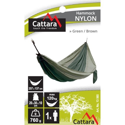 Šūpuļtīkls Cattara neilona - zaļganbrūns 275 x 137 cm
