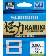 Плетеная леска Shimano Kairiki 8, 150 м, 0,19 мм, 12,0 кг, зеленая