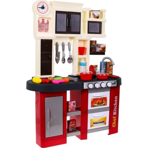 Kitchen with fridge, water tap