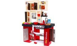 Kitchen with fridge, water tap