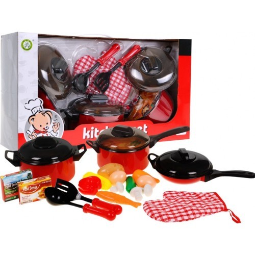 Rotaļu virtuves katlu un pannu komplekts ar cimdu